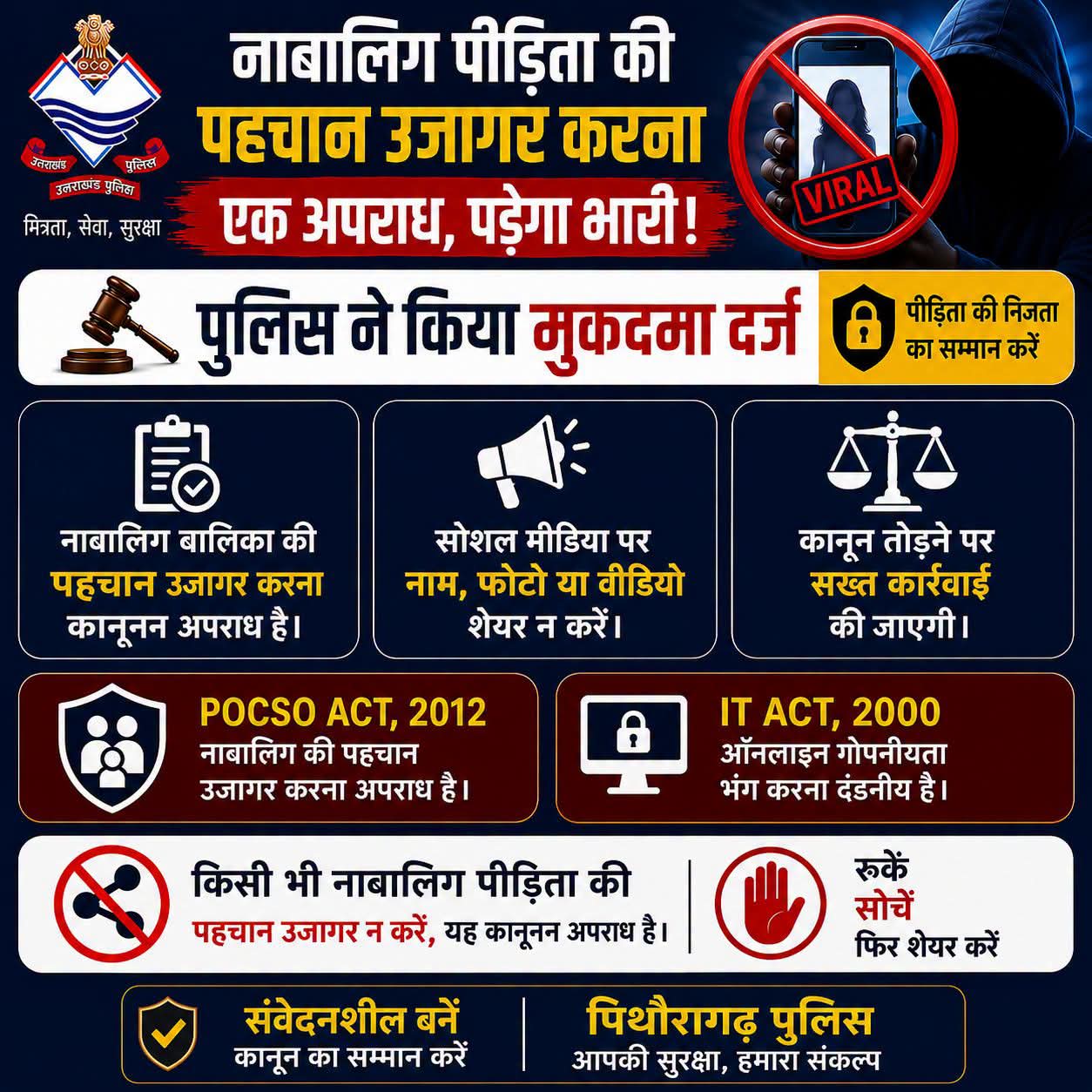 नाबालिग पीड़िता की पहचान सोशल मीडिया पर सार्वजनिक करना पड़ा भारी, आरोपी के विरुद्ध मुकदमा दर्ज